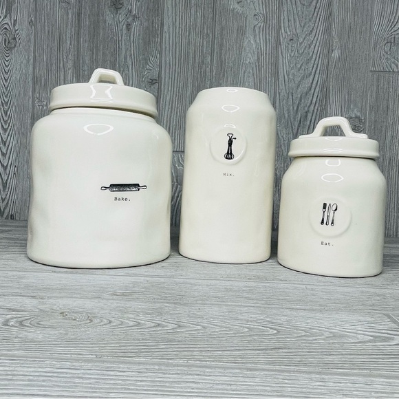 Rae Dunn canister / cookie jar  bundle bake , mix , eat jars with lids ceramic - Picture 3 of 15